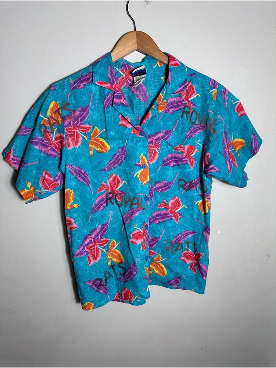 14th Place California Tops - Vintage Turquoise Floral Short-Sleeve Camp Hawaiian Shirt